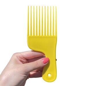 Vintage Yellow Lift Comb Hair Pick w/ Handle Retro Hair Care USA Unbreakable